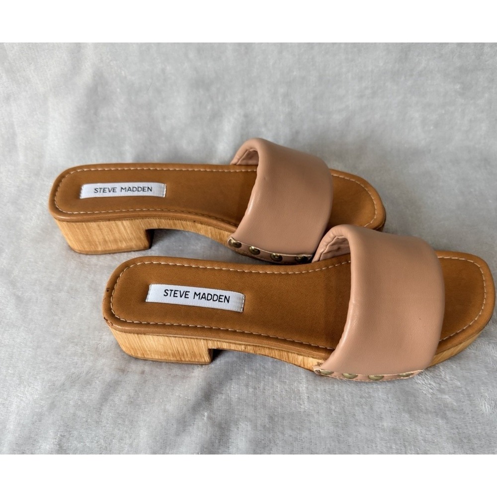 NEW Steve Madden Slides Sandals Wood Beige Tan SZ 11 Boho Summer Beach